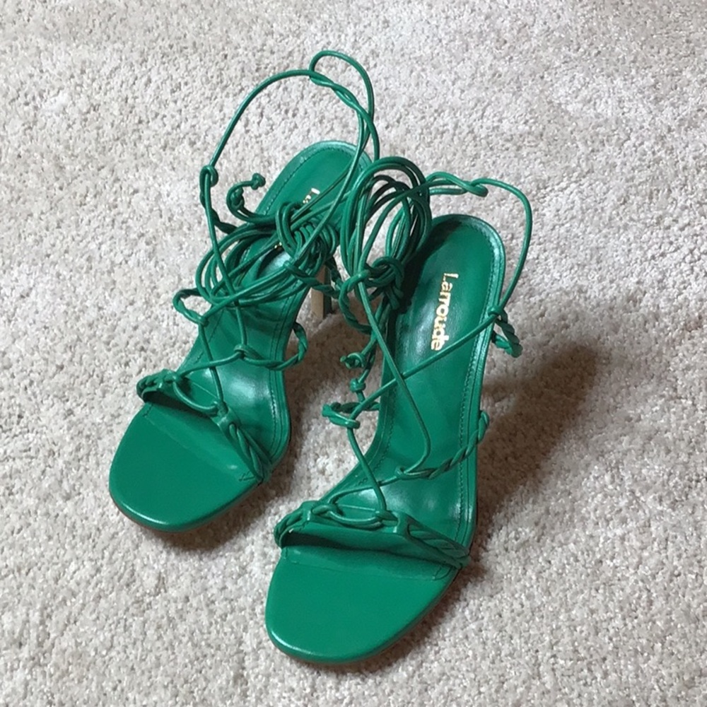 Larroudé Green Lace-up Heeled Sandal